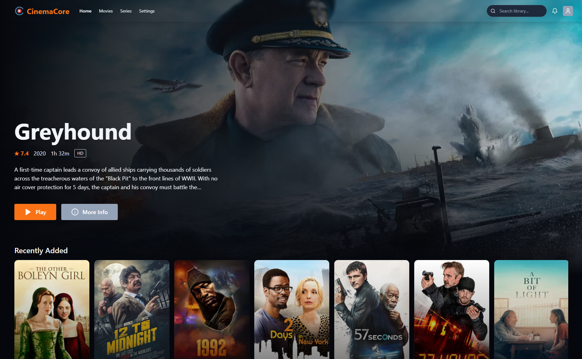 CinemaCore main screen